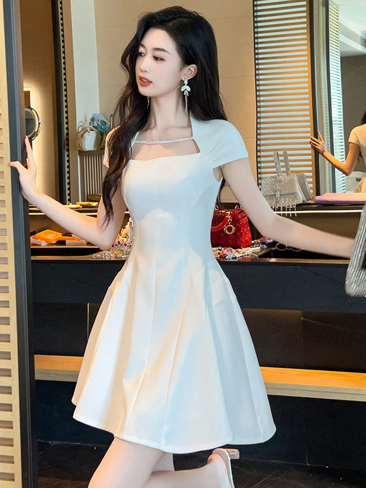 Vestido Curto Roupa Branca Festa Vestido Curto Elegante Francês