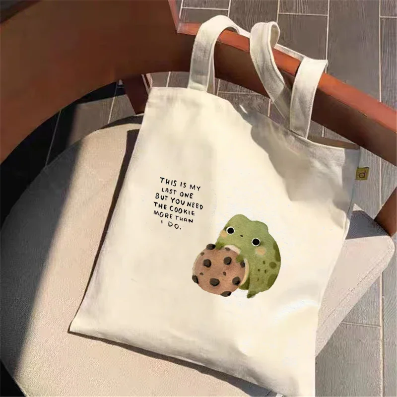 Frog Print Shopper Bag Women's Large Capacity Animal Cartoon Canvas Shoulder Bag New Fashion Shopping Bags Frog Print Shopper Bag Women's Large Capacity Animal Cartoon Canvas Shoulder Bag New Fashion Shopping Bags