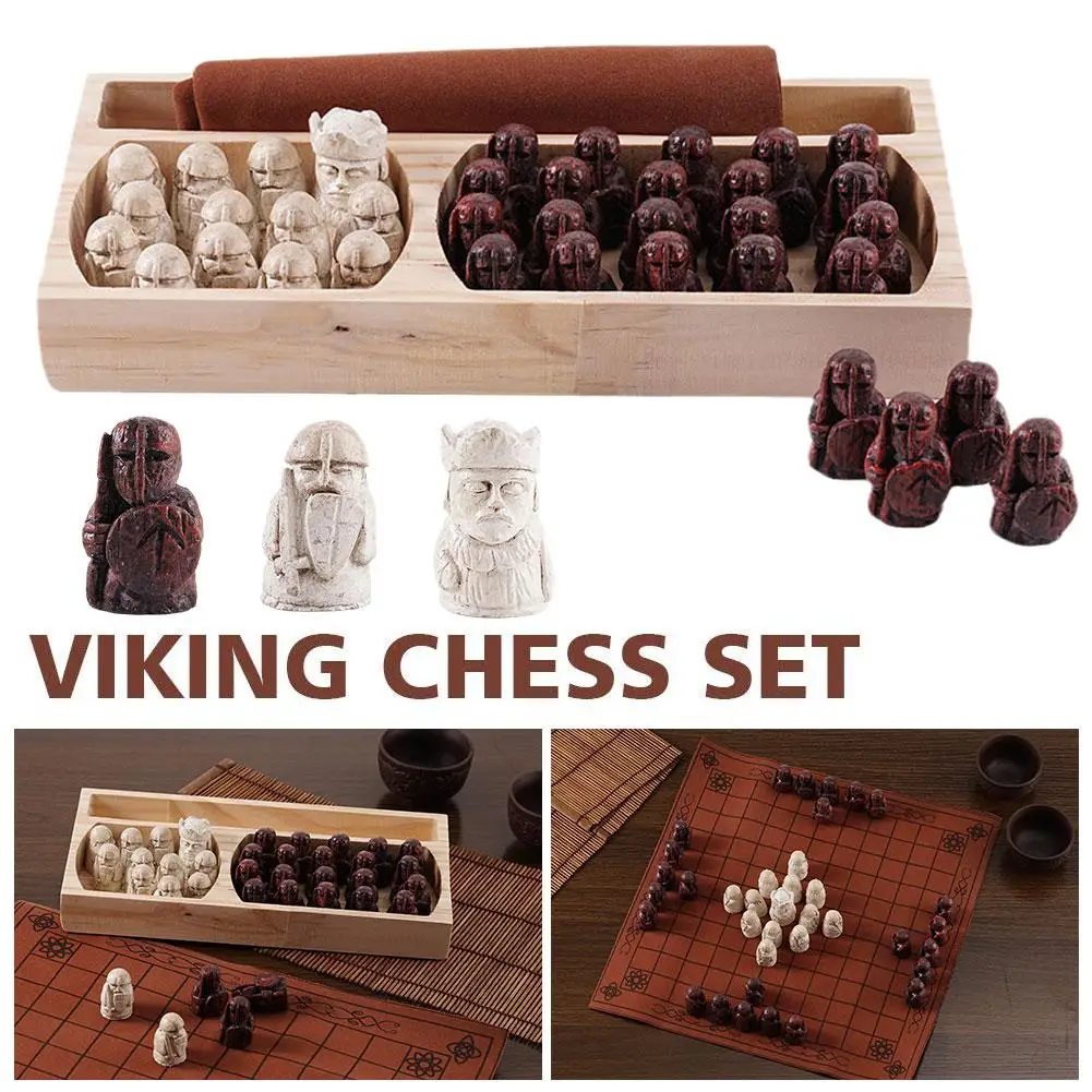 Vintage Viking Chess Set Traditional Strategy Portable Board Game Crafted For Adults Kids Classic Two Player Tabletop Trave P0U6