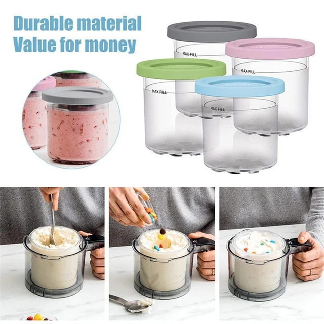 2 Quarts Large Ice Cream Container with Frosted Lid and Stainless Steel  Scoop, Double layer, Freezer Storage Container Tub for Homemade Ice Cream