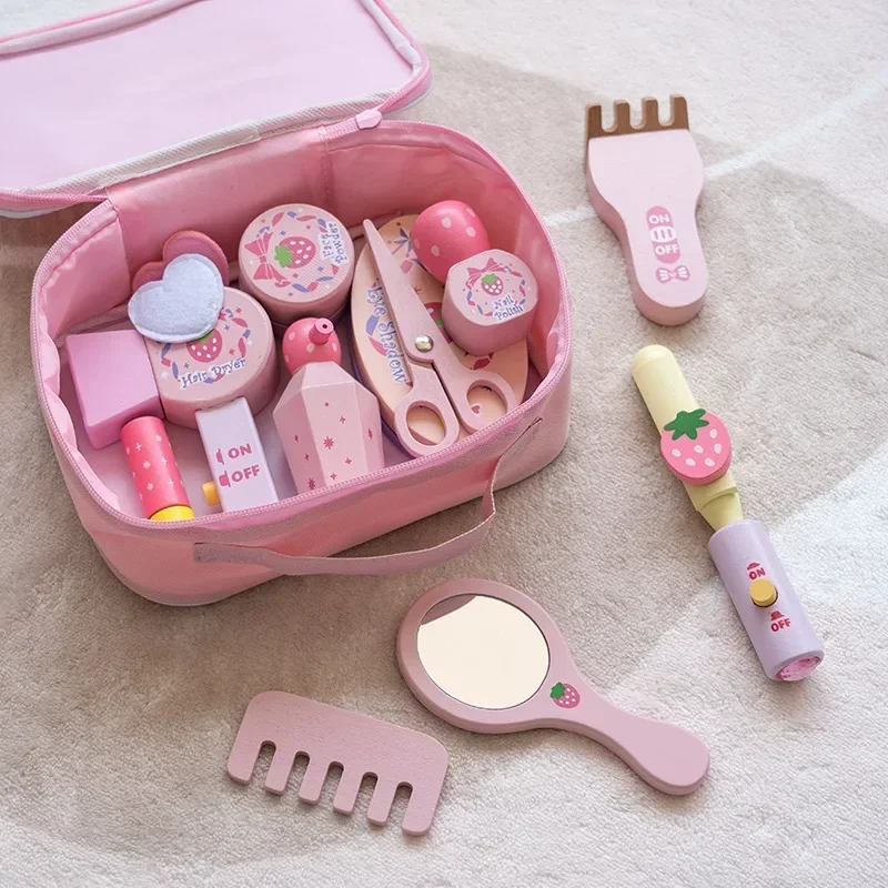 Children Toys Girls Pretend Play Kid Make Up Beautiful Makeup Set Hairdressing Simulation Wooden Toy For Girls Dressing Cosmetic