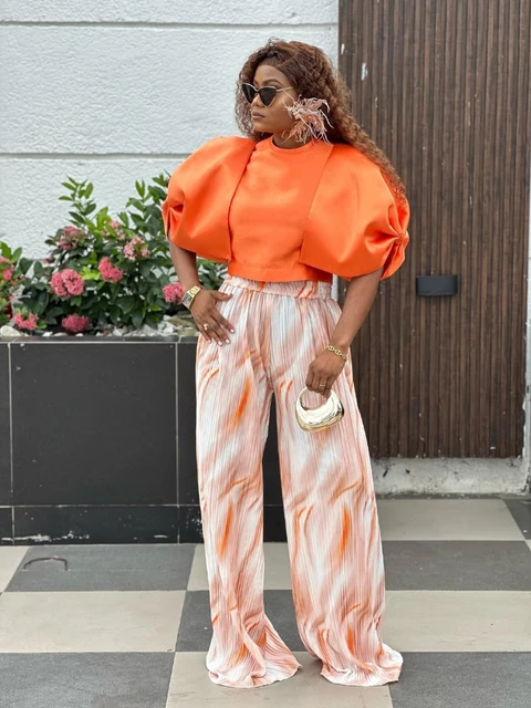 Zoey O-neck Lantern Short Sleeve Pleated Trouser Set 2