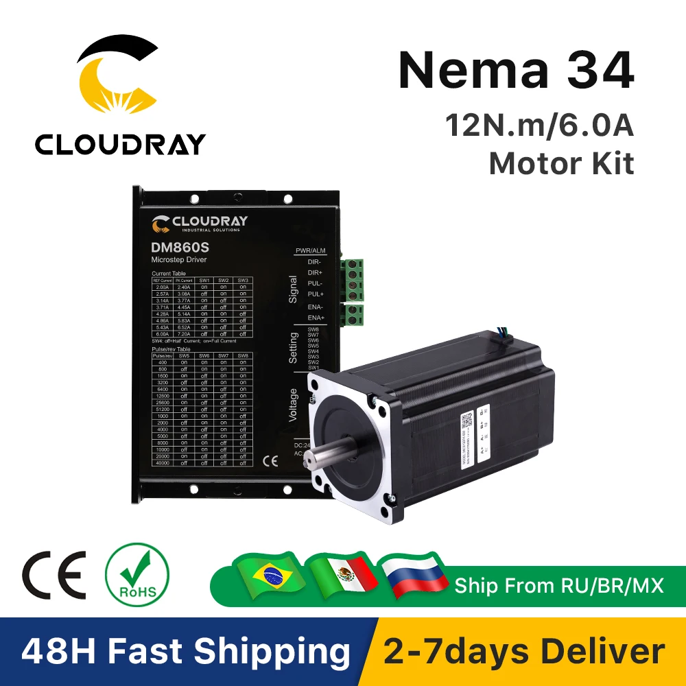 Cloudray Nema 34 Open Loop Stepper Motor Driver Kit 12N.m 6.0A DM860S 2.4A-7.2A for 3D printer CNC Engraving Milling Machine stepper motor