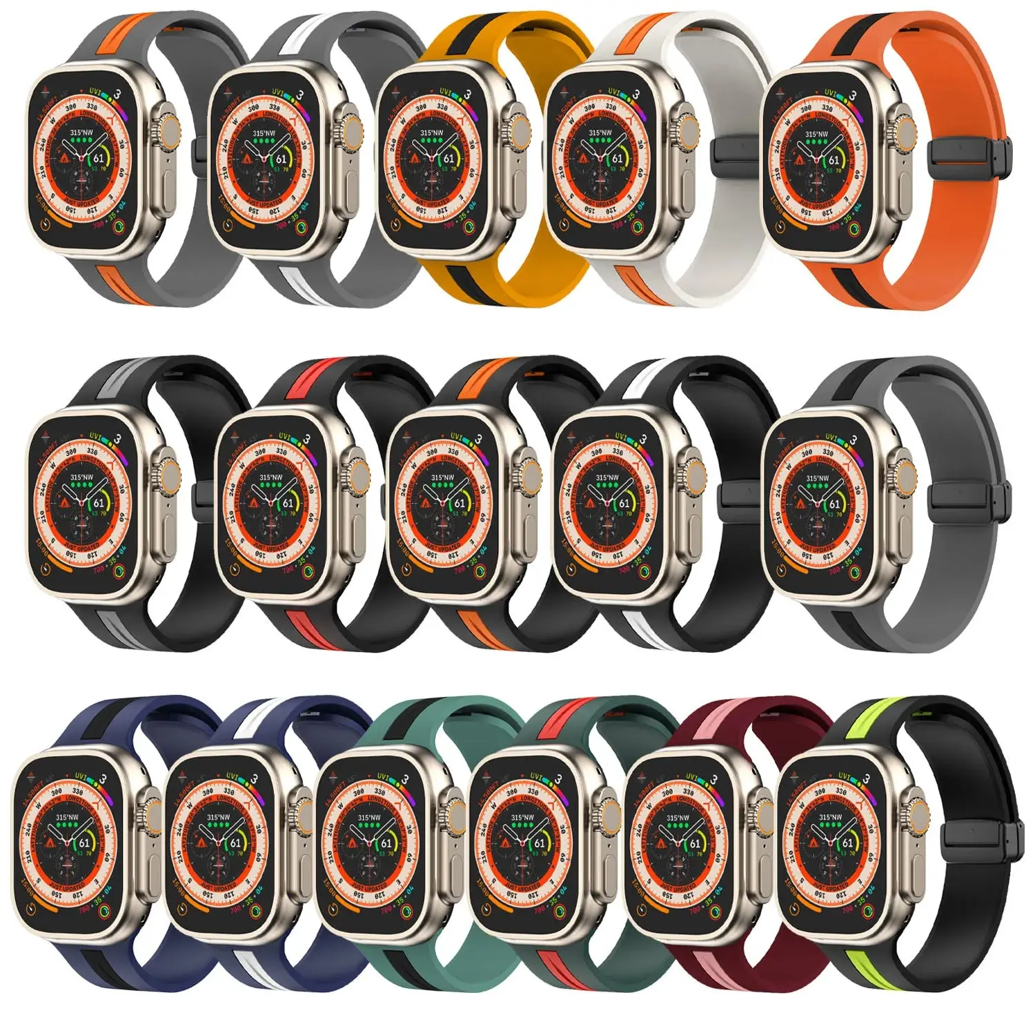 애플 워치 울트라 밴드용 스트랩, 마그네틱 실리콘 팔찌, 한국 iWatch 시리즈 9, 8, 7, 6, 5, 4, SE, 44mm, 45mm, 49mm, 41mm, 42mm, 38mm, 40mm