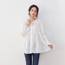 

Women Blouse Korea Style Causal Busa Long Sleeve Female Solid Color Shirt Autumn Top 2022 Fashion Button Loose White Tee Japan