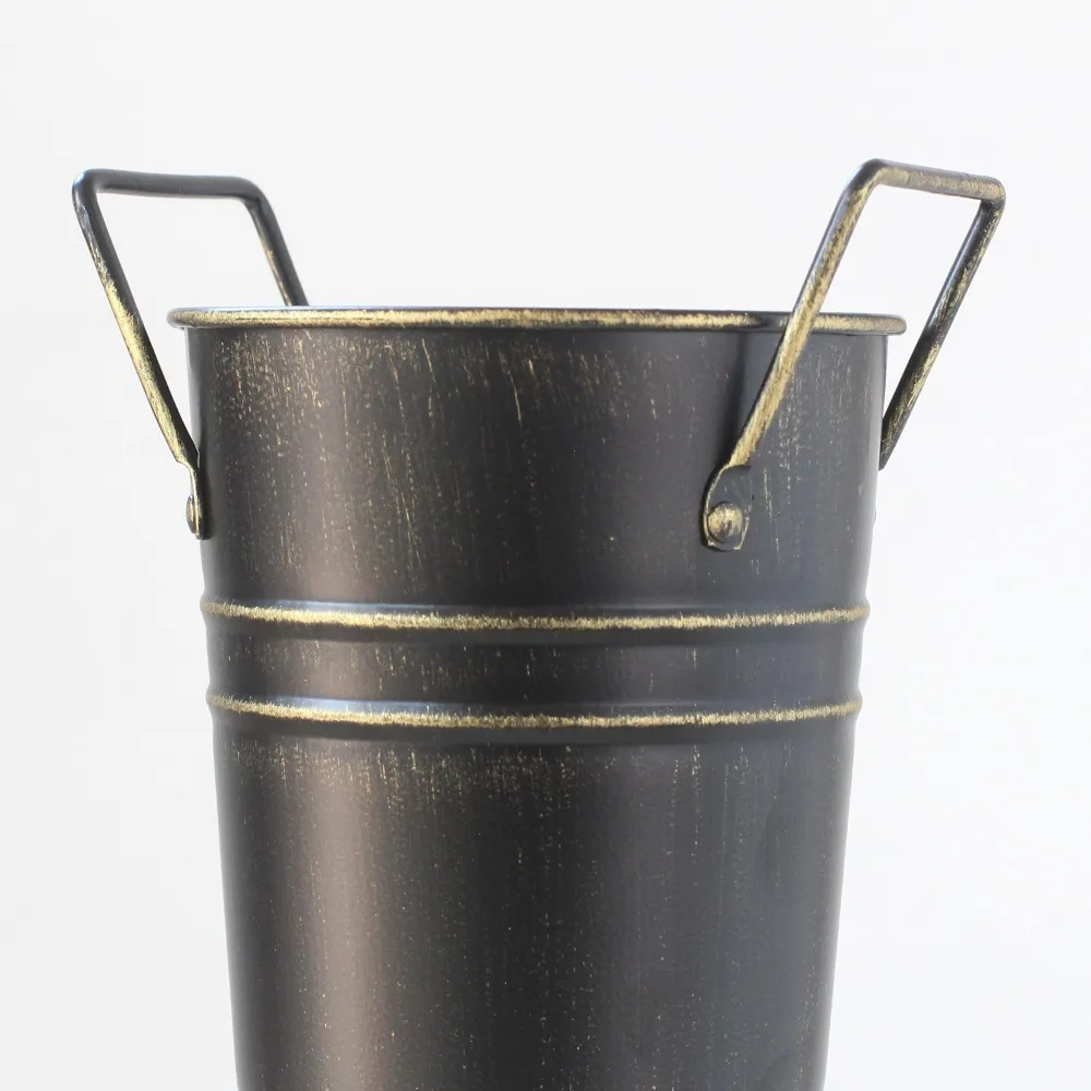 Flower Vase Retro Style Flower Arranging Bucket Pastoral Style Flower Pot Metal with Handle Iron Vase Office