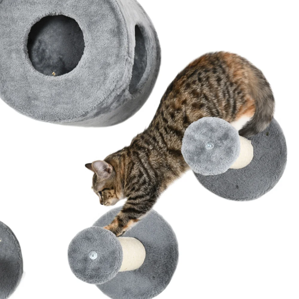 5PCs Cat Wall Shelves, Pet Wall-mounted Climbing Shelf Set, Kitten Activity Center with Condo, Cushion, Scratching Post, Jumping 5