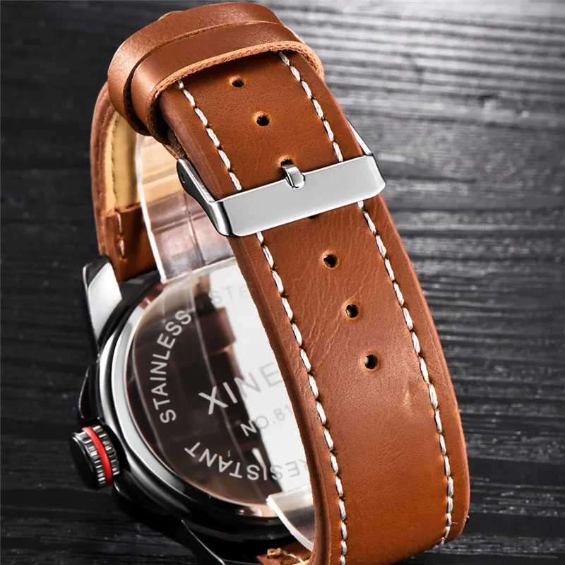 Men Original XINEW 8182 Brand Watches Boys Fashion Leather Band Simple Quartz Wristwatch Black Montre Homme Reloj Hombre 2025