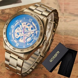 Men's Waterproof Automatic Mechanical Wrist Watch with Genuine Leather Band - Retro Style (S017 with box)