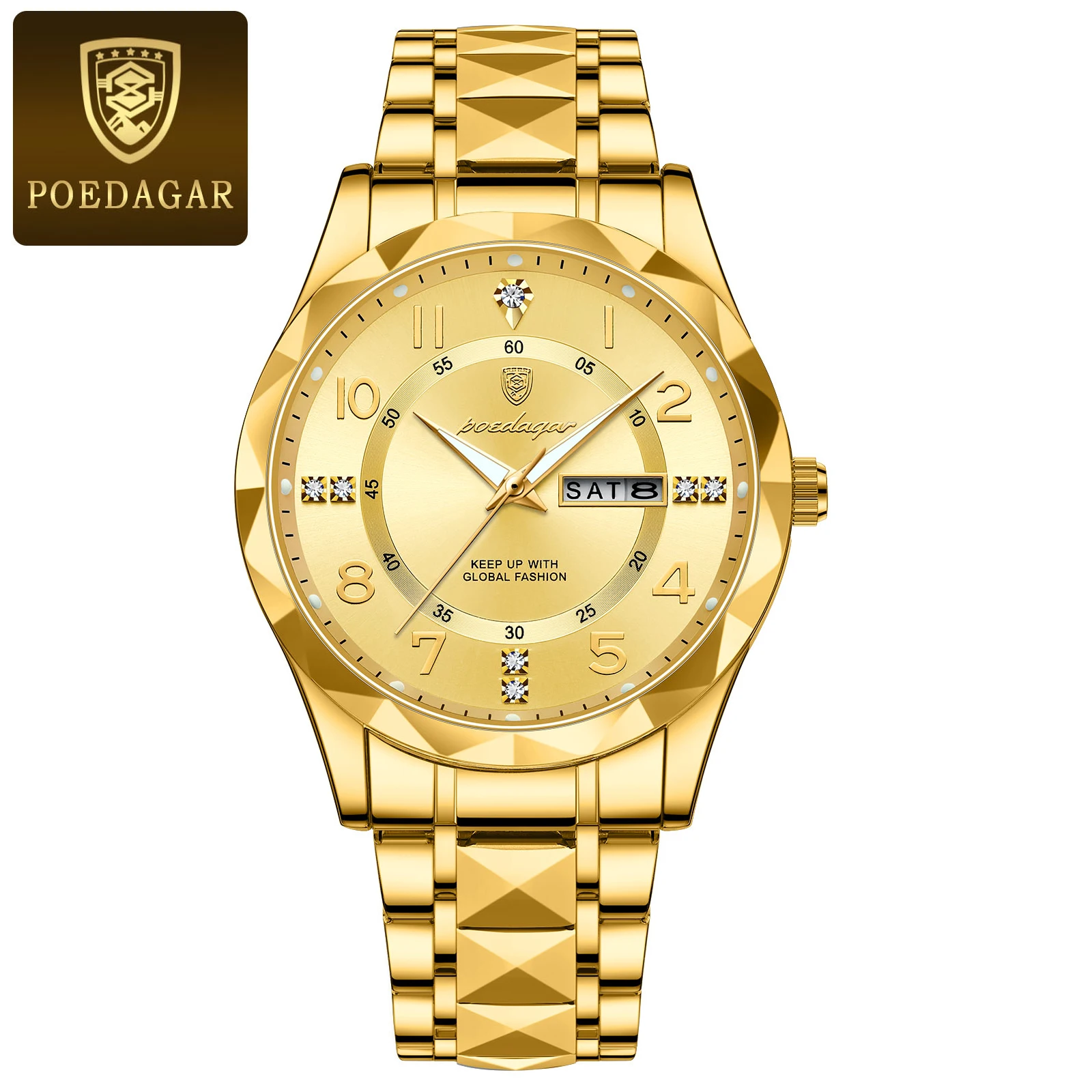 Luxury Men's Waterproof Stainless Steel Quartz Watch with Luminous Display and Date Function