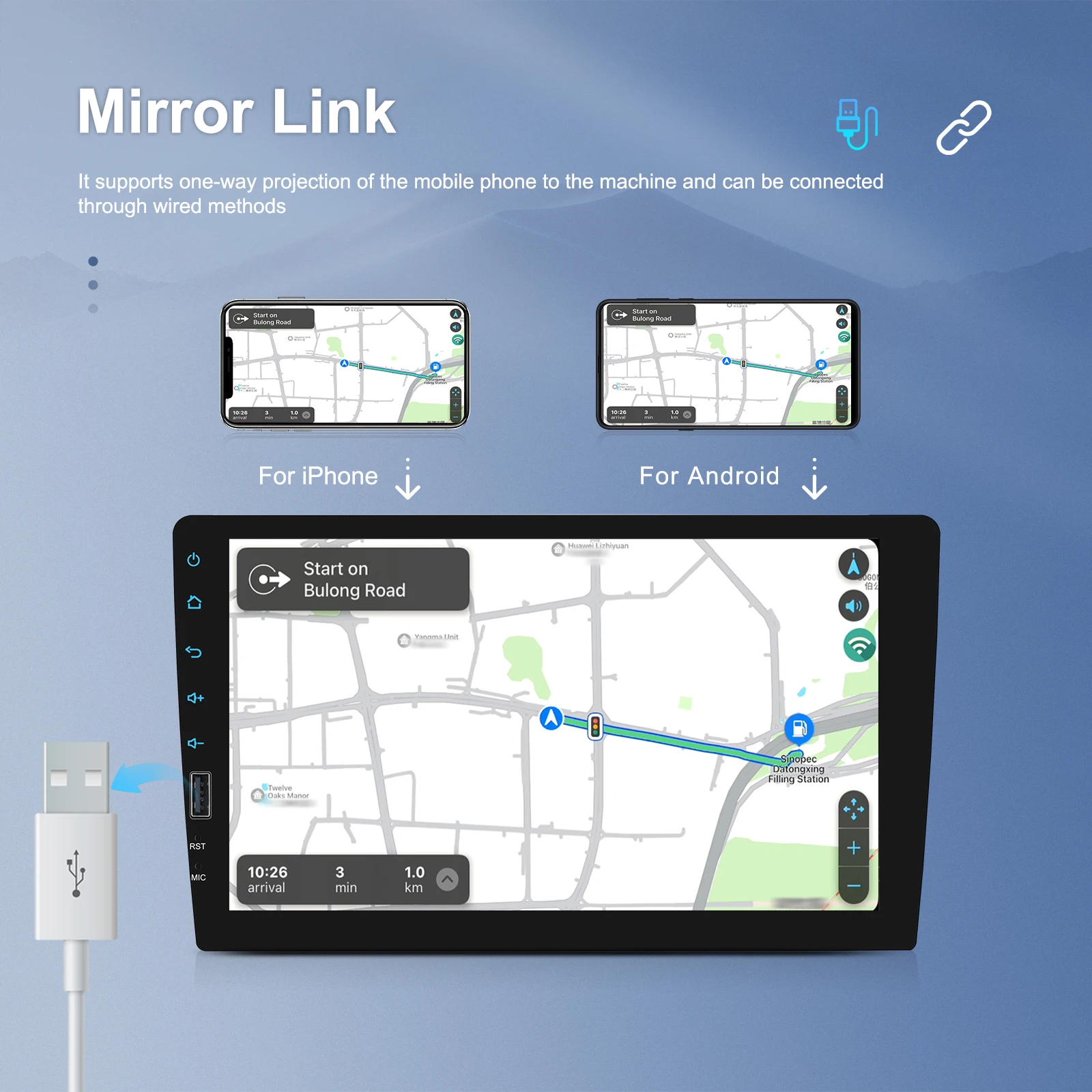 Radio Estéreo para Vehículo Podofo 1Din, Reproductor con Pantalla Táctil de 9 Pulgadas, Compatible con Carplay, Android Auto, Bluetooth, FM, Mirror Link, USB, Dispositivo de Audio Multimedia para Auto 4