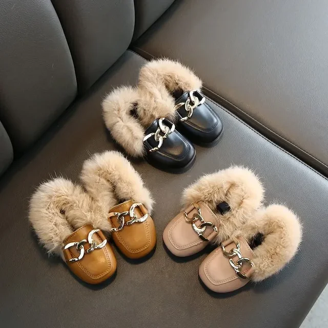 Flache Schuhe mit Pelzimitat für Kinder