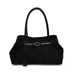 Leopard Print PU Leather Luxury Designer Shoulder Tote Bag (Black)