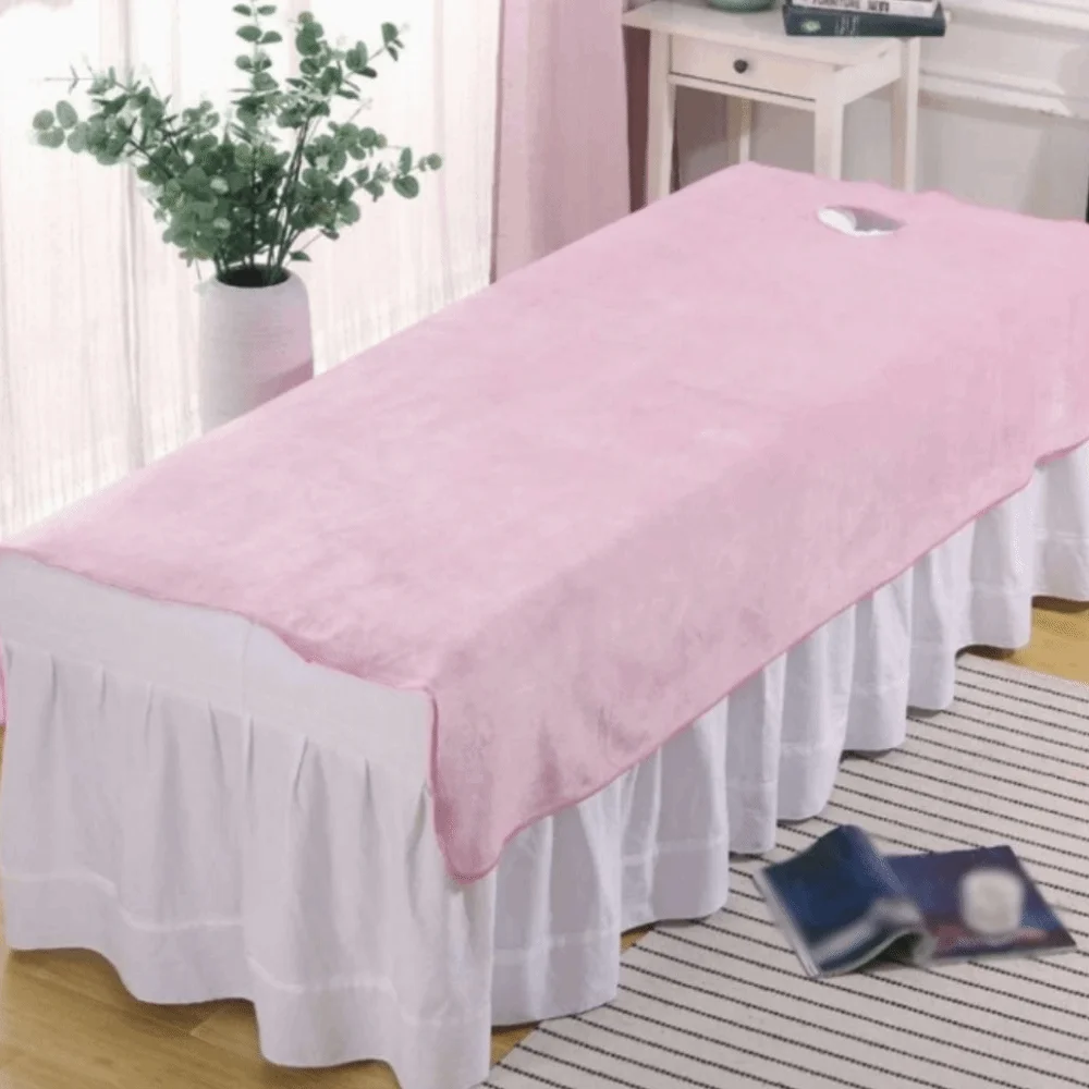 Comfortable SPA Bedspread with Face Hole Solid Color Massage Bed Sheets Soft Thickened Beauty Massage Table Cover