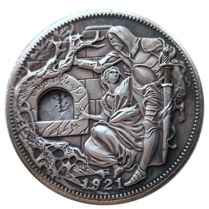 

Подвижный механизм, монета Святого грейла, США 1921/Корея 501 Хобо, никелевый съемный меч