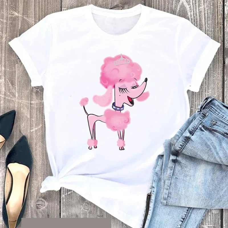 Niedliches Rosa Pudel Tierdruck Weißes T-Shirt Damen Hundeliebhaberin Shirt Muttertag Geschenk Sommer 2026 Lässige Vintage Damenkleidung – Detail 14