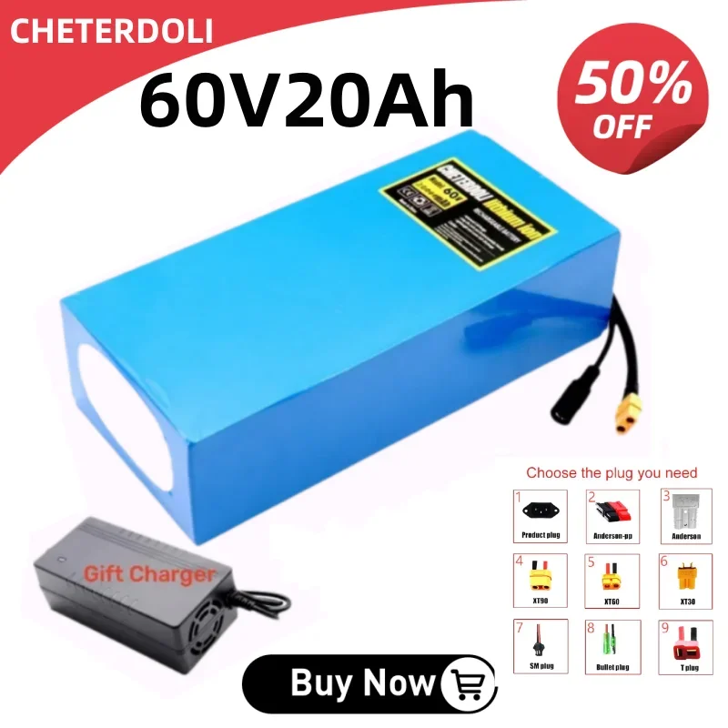 

60V Bateria 50Ah 40Ah 30Ah 20Ah Electric Scooter Bateria Electric Bicycle 21700 Battery Scooter 60V Ebike Battery+ 3A Charger