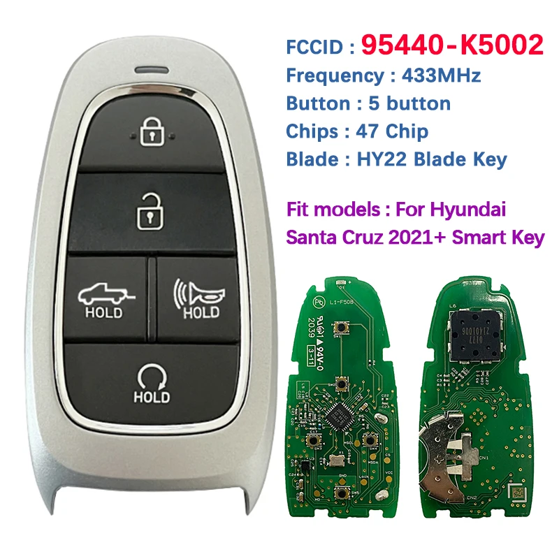 CN020253 Original PCB 5 Button Smart Car Key For Hyundai Santa Cruz 2022 Remote Fob 47 Chip 433Mhz FCCID 95440-K5002 Keyless Go