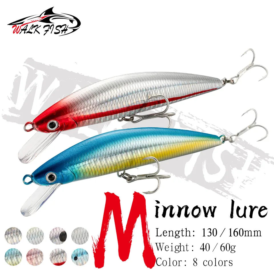 

WALK FISH 1 шт. тонущие рыболовные приманки в виде гольяна 13 см, 40 г, 15 см, 60 г, воблер, приманка, искусственная приманка для ловли морского дна