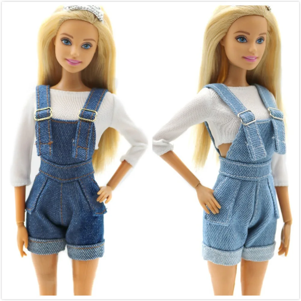 Funny Denim Jeans Doll Suspenders Trousers Outfit Cloth Crop Top 29cm Doll Wearable Cowboy Doll Decoration