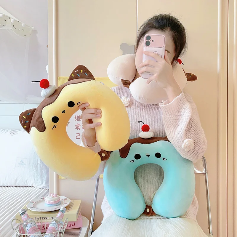 고양이 U자형 베개 스퀴시 여행 낮잠 차량용 비행기용 봉제 베개 홈데코 장난감 부드러운 메모리폼 생일 선물