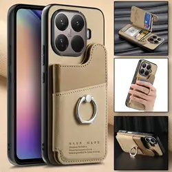 Premium PU Leather Flip Wallet Case with Card Slot and Magnetic Ring Holder - Shockproof Protective Cover with Stand Function - Xiaomi 17T Pro (Khaki)