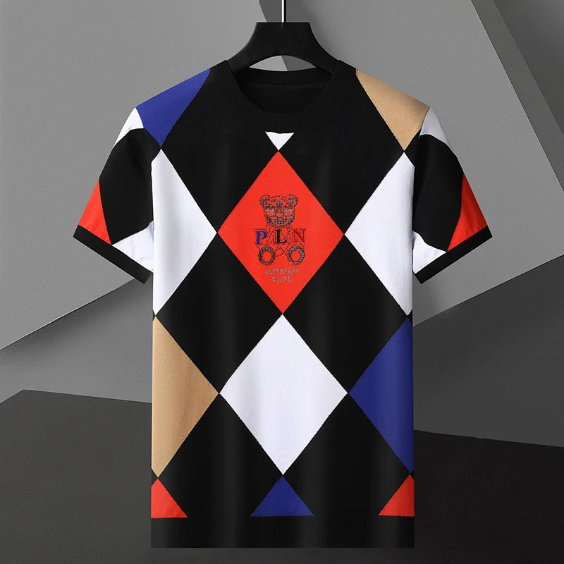 

Summer Short Sleeve T-shirt Men's High-quality Korean Version Crewneck Leggings Trend Youth Casual Color Matching Pullover