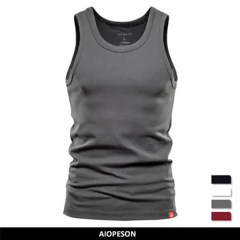 AIOPESON Casual Slim Fit Men’s Tank Tops Solid Color Quality 100% Cotton Gym Clothing Men Sporting Bodybuilding Men Clothing