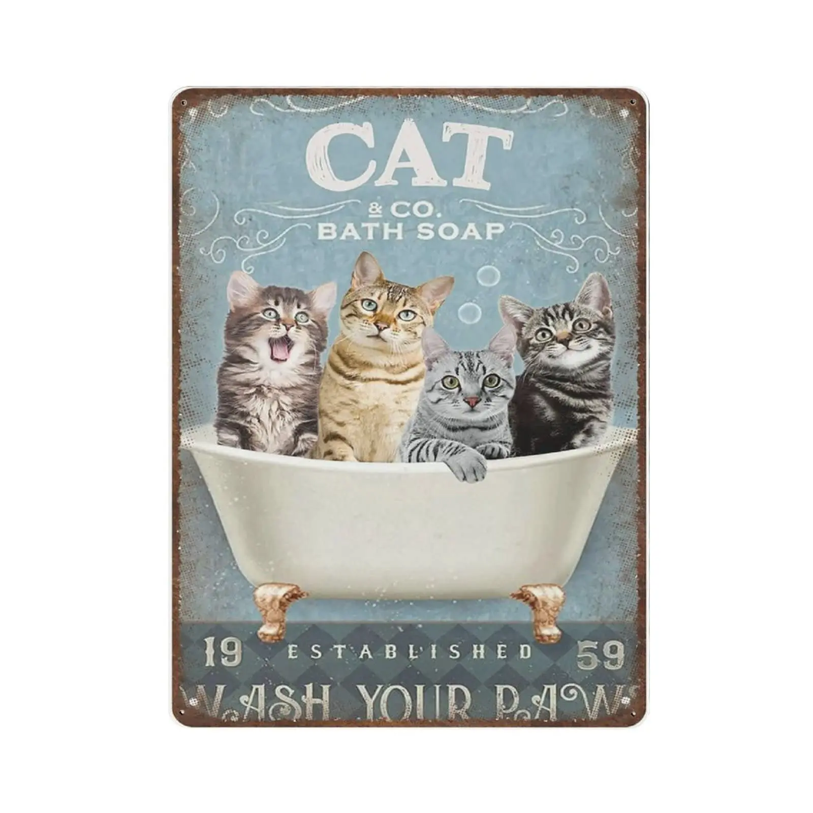 

Vintage Metal Tin Sign Plaque,Vintage Tin Sign Cats Bath Soap Wash Your Paws Sign,Man cave Pub Club Cafe Home Decor Plate，Birthd