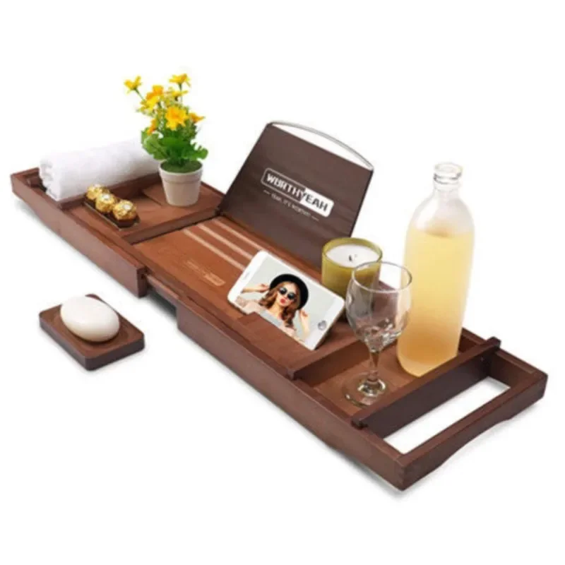 Nordic Luxury Bamboo Multi Functional Anti Slip Bathroom Storage Holder Household Square Bathtub Scalable Storage Rack