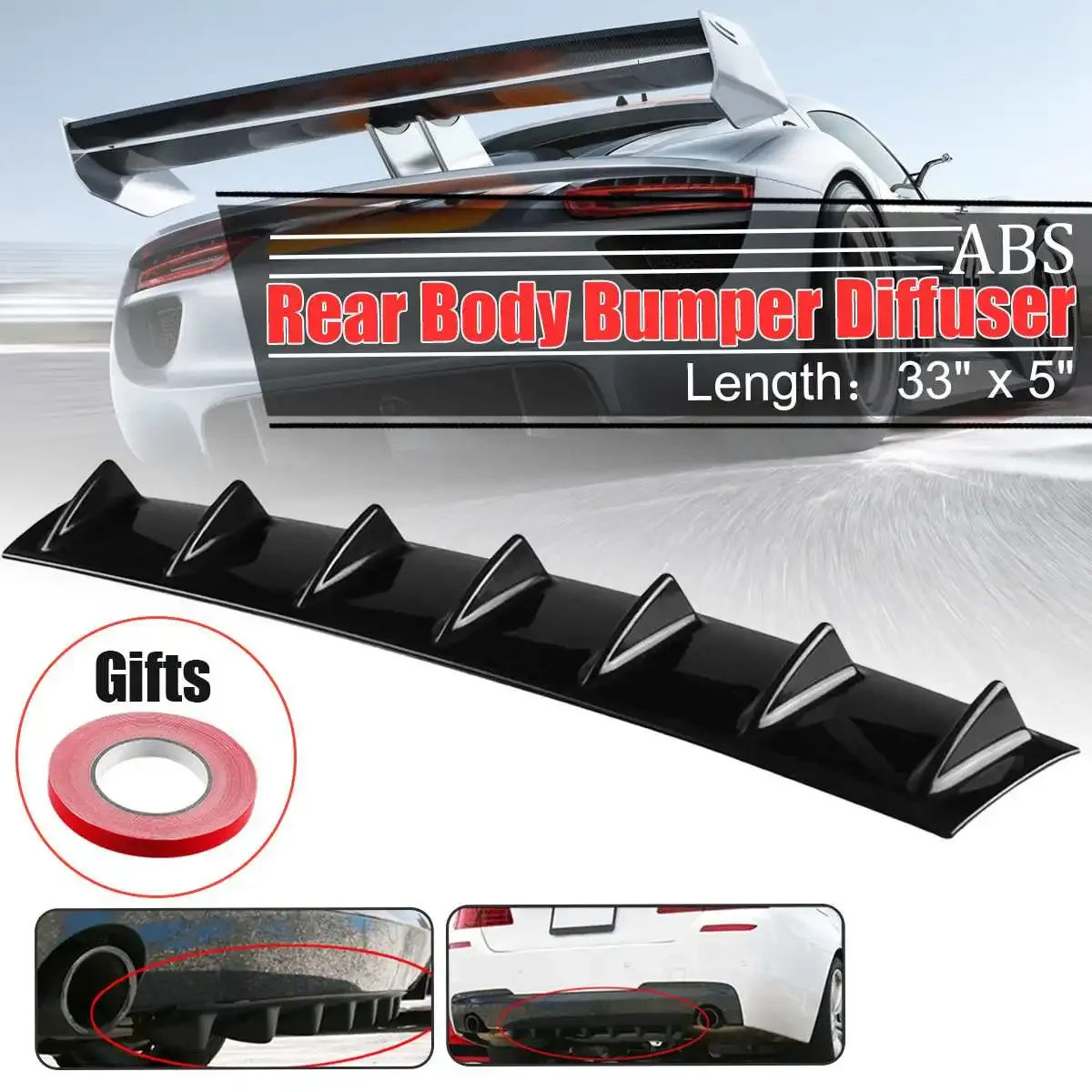 

Universal 5/7 Fin Car Rear Rear Bumper Diffuser Lip Shark Fin Spoiler For Peugeot For Honda For Mazda For Subaru For Ford For VW
