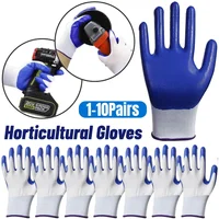 1-10Pairs Work Gloves security Protection Grey Nylon Nitrile Gloves Blue Latex Coated Breathable Wear Logging Carpenter Supplies 1