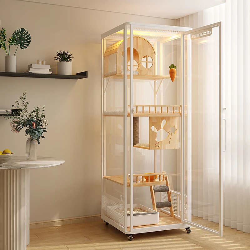 Sustainable Panoramic Pet Furniture Cat Tower Hotel Large Cat Cage Enclosure Cabinet Luxury Indoor Wooden Pet House Villa