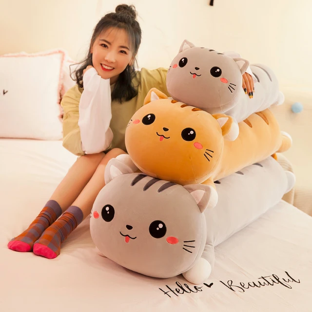 Juguetes de peluche de gato de 50-150cm de largo, 10 estilos, almohada de  dormir para decoración del hogar, regalos de cumpleaños para niñas -  AliExpress
