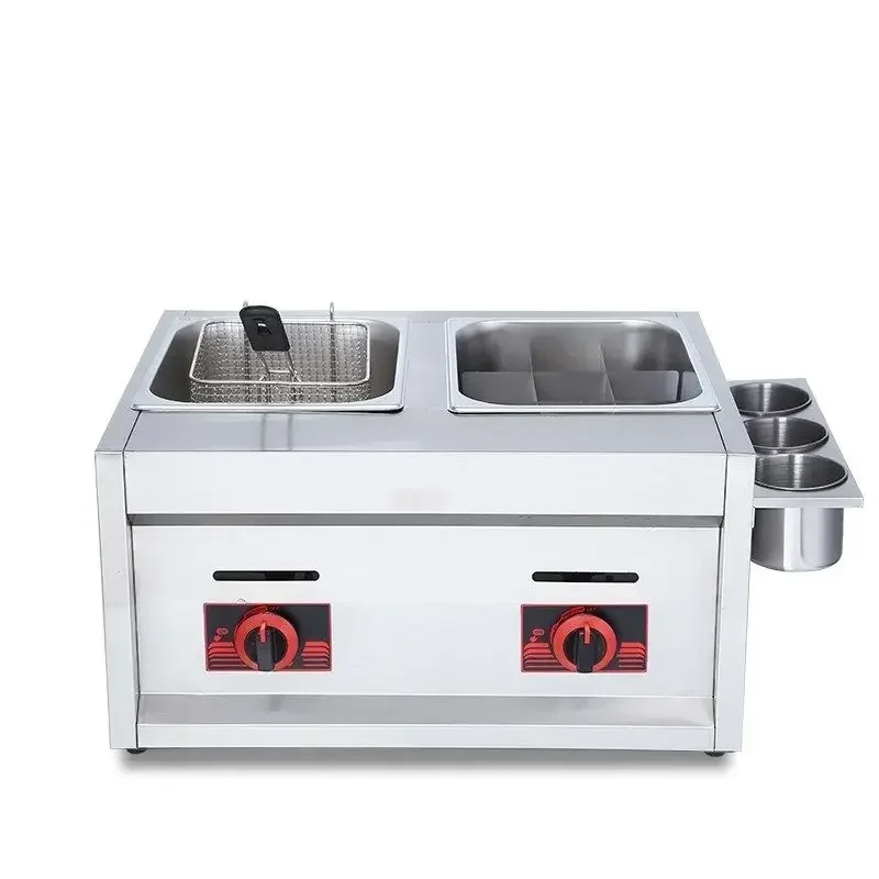 Gas Deep Fryer Double Gas Fryer Two Tanks Noodles Oden Cooker Steamer Energy Saving Kitchen French Fries Machine