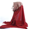 Luxury Women Beaded Chiffon Scarf Muslim Islamic Party Hijab Head Wraps Shawls Arab Headband Turban Stole 72*170cm 5
