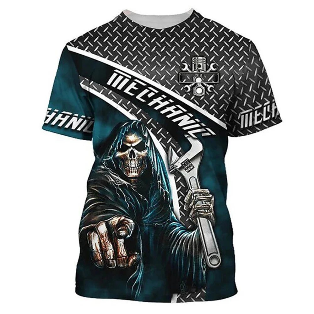 

Men T Shirt Vintage Clothing 3d Skull Print T-Shirt Maintenance Worker Clothes Harajuku Casual O-Neck Short Sleeve Oversize Tops