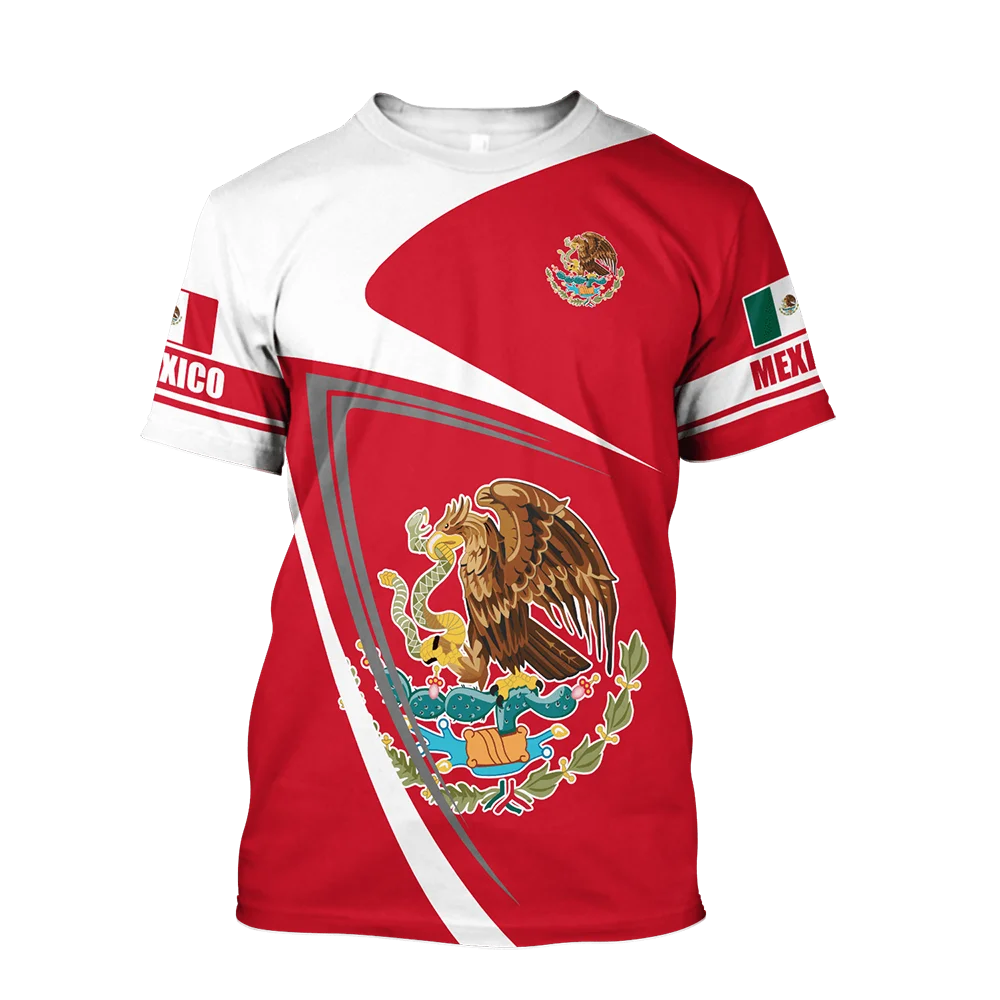

MEXICO Summer Men's T-Shirt Mexico National Emblem Flag Print Fashion O Neck Pullover Top Large Size Loose Retro Men's Clothing