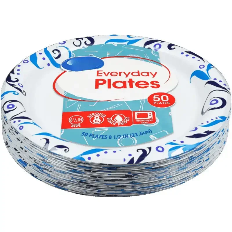 Everyday Strong, Soak Proof, Microwave Safe, Disposable Paper Plates, 10 in, Patterned, 50 Count