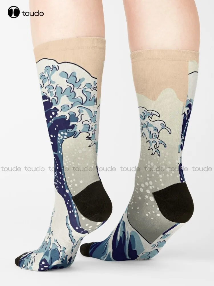 Фото Синие носки The Great Wave с цифровой копией Wave Sea Hokusai Kanagawa носки Молодежная уличная одежда 360 ° цифровая печать Gd хип-хоп ретро искусство №1