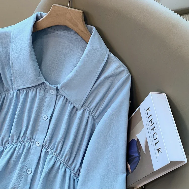 Koreanischen Stil Formale Hemden 2026 Große Größe Blusen Lange Hülse Lose drehen-unten Kragen Taste Frau Ballkleid Plus größe Bluse – Detail 16