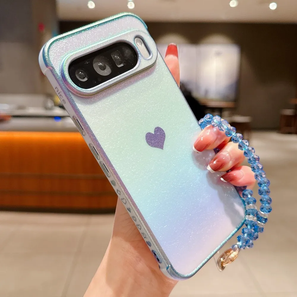 Electroplating Love Heart Phone Case with Crystal Chain Silicone Cover