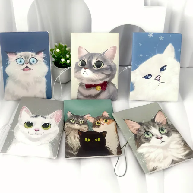 Cute Cat Multi Functional Passport Bag Printed Travel Passport Clip PU Document Protection Case Cover Travel Accessories 1