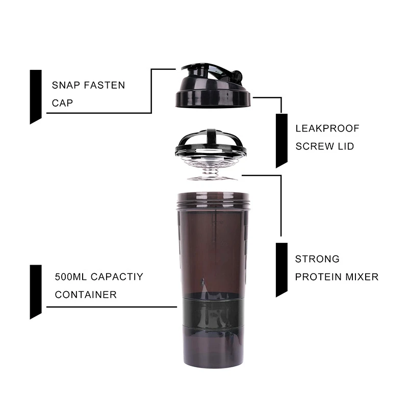 3 Layers Shaker Protein Bottle Powder Shake Cup Plastic Mixing Cup for Body Building Exercise for protein shaker cup