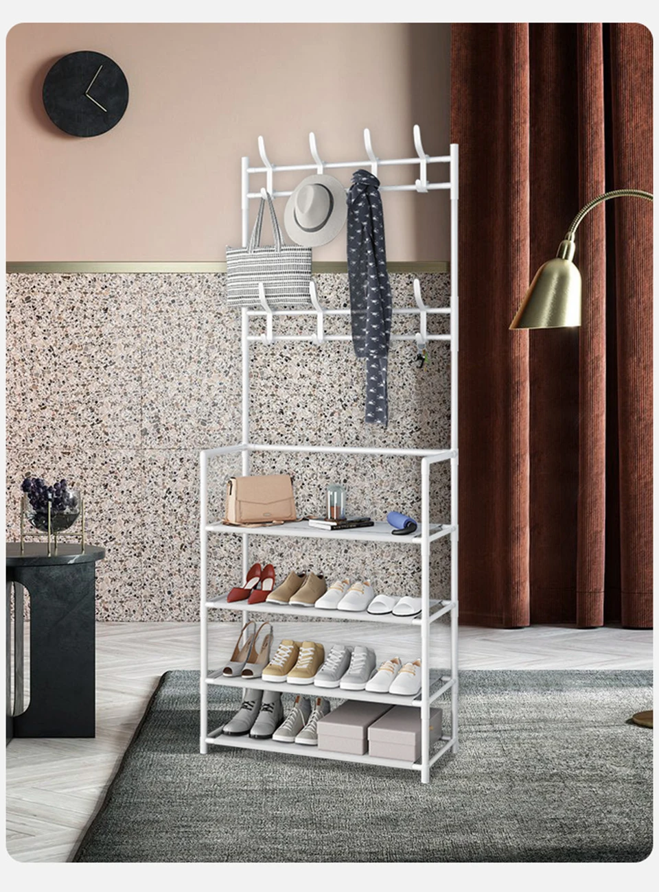 Coat Rack Shoe Cabinets Floor Hanger Storage Wardrobe Clothing Drying Racks Shoe Rack Furniture Purse Stand Hat Rack on Wall