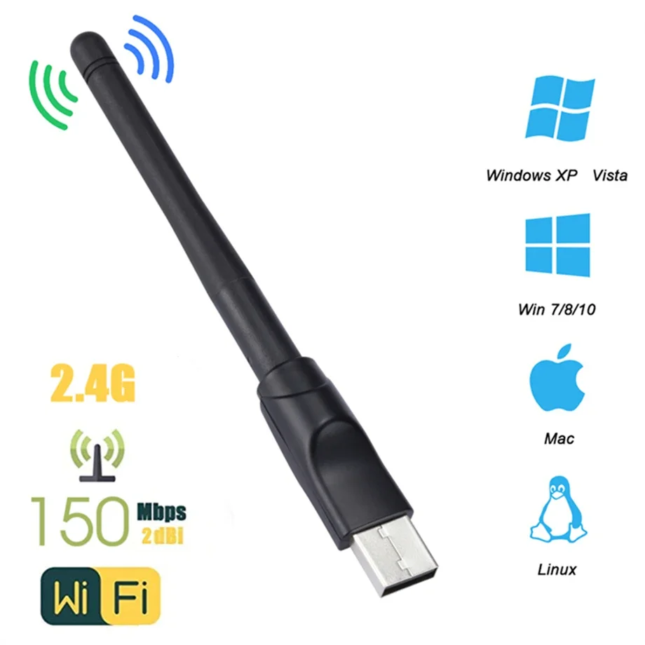 150Mbps Wireless MT7601 Chip Card USB Network Adapter With Antenna Computer USB WIFI Receiver Dongle for PC Laptops