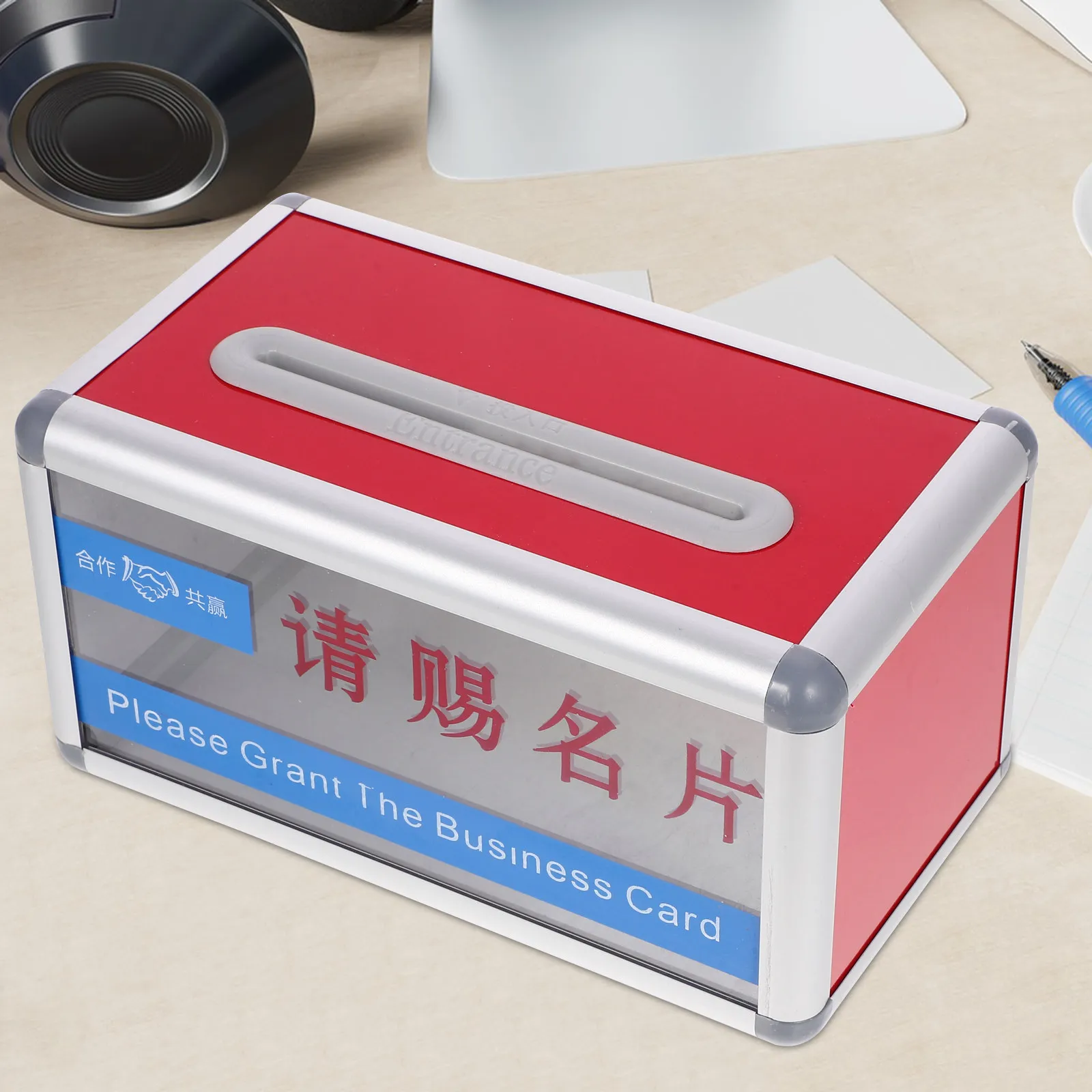 다기능 수납 디자인의 알루미늄 합금 명함 홀더 박스, 사무실용 데스크탑 카드 정리 케이스