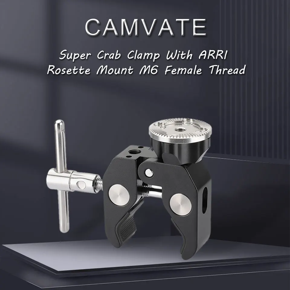 Super Crab Clamp With ARRI Rosette Mount M6 Female Thread & 1/4"-20 Threaded Hol