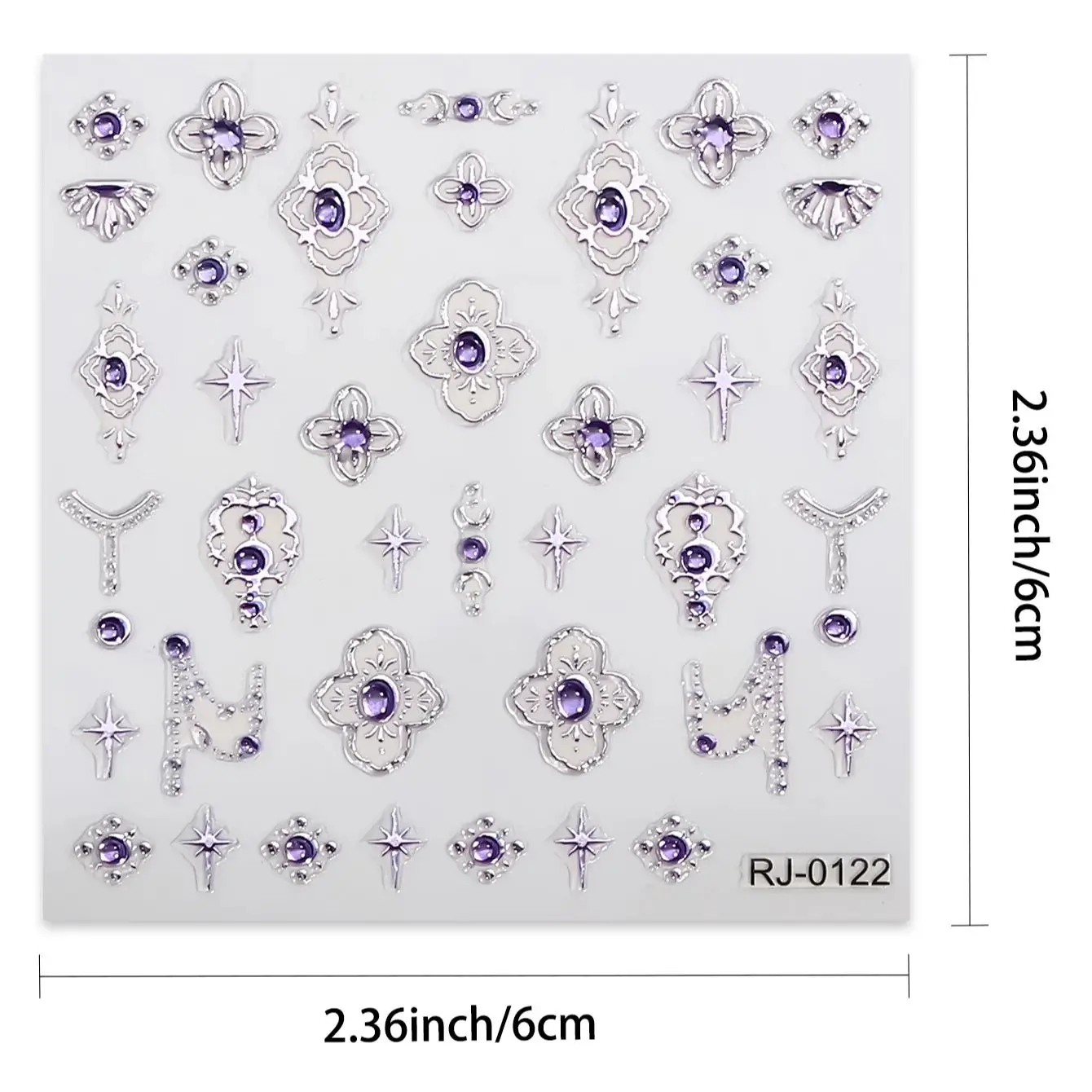 5D 럭셔리 네일 아트 스티커 퍼플 젬스톤 스타 메탈 보더 셀프 접착 데칼 슬라이더 네일 DIY 매니큐어 장식