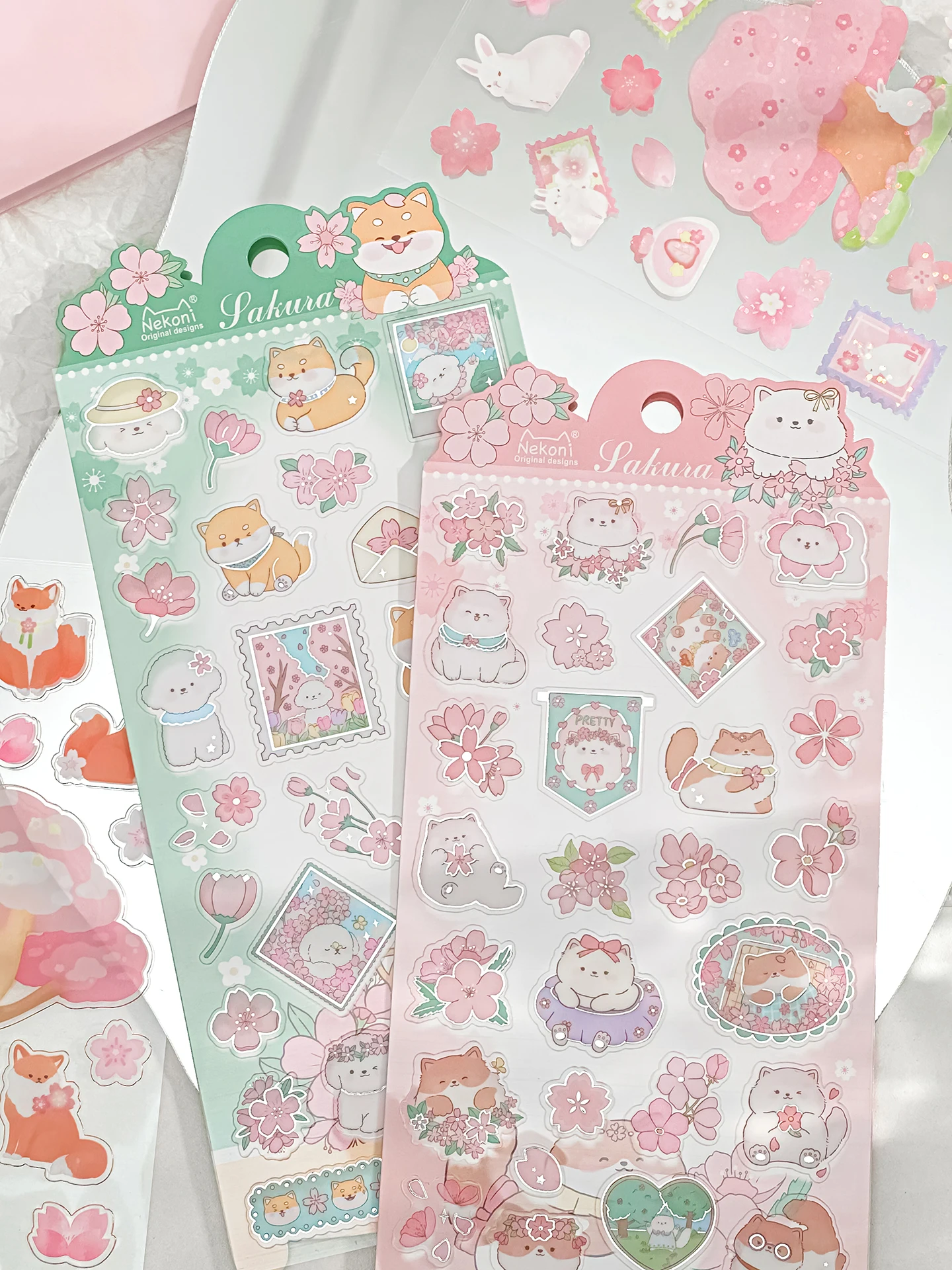 Korean Import Original NEKONI Sakura Animals Cherry Blossom Decor Stickers Scrapbooking Diy Journaling Cute Stationery Stickers